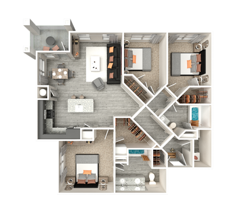 Floor plan for 3 beds, 2 baths, 1491 sqft